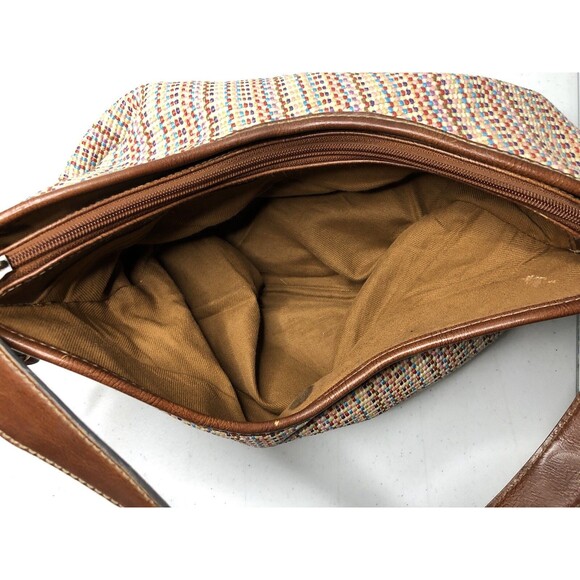 VTG Y2K Fossil Key Woven Nylon Brown Leather Hobo Bag Handbag Shoulder Purse - Picture 12 of 15